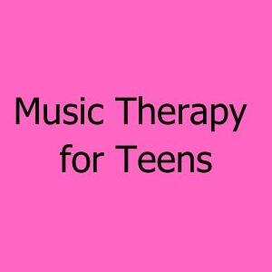 Pink square containing the words Music Therapy for Teens