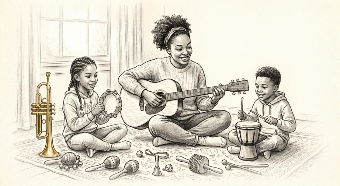A picture of a family making music together